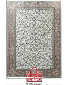 فرش ماشینی 1500 شانه فرش زمرد مشهد زمینه کرم حاشیه صورتی مدل 45006