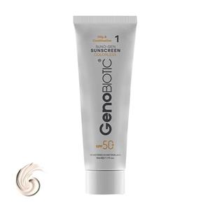 کرم ضدآفتاب بی‌رنگ ژنوبایوتیک SPF50 مدل 01 محافظ UVA ،UVB، مناسب پوست‌های مختلط و چرب، حجم 50 میلی‌لیتر