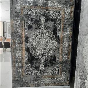 فرش ماشینی طوسی 4 متری هالیدی دور نارنجی پلی استر فرش نرم فرش طوسی فرش فانتزی فرش کاشان400شانه فرش اتاق خواب  طوسی سفید 