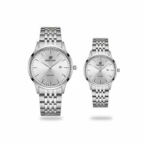 ساعت ست زنانه و مردانه پرستیژ مدل P9204 لیمیتد ادیشن با صفحه نقره‌ای و بند استیل لوکس