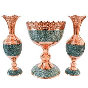 ست سه تکه آجیل خوری و سنبلدان فیروزه کوبی مسی مدل F052 کد F148