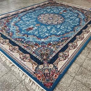 فرش ماشینی کاشان فرش شیدا آبی 12 متری فرش جهیزیه 400شانه قالی کاشان آقای فرش ماشینی پرز بلند و نرم ضخامت یک سانت