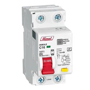 کلید نشتی جریان ترکیبی RCBO  دو پل 25 آمپر هیمل  30 میلی آمپر  6KA نوع C _ کد فنی HDB3LE2C25