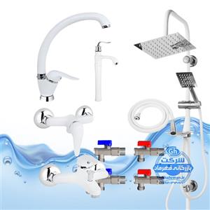 ست ۱۰ عددی شیرآلات برند آیدا صنعت مدل قهرمان اردکی | شیر ظرفشوییشیر روشویی پایه‌بلند مدل بامبوشیر حمامشیر توالتعلم دوش صفحه استیلشلنگ توالتچهار عدد شیر پیسوار | سفید کروم براق