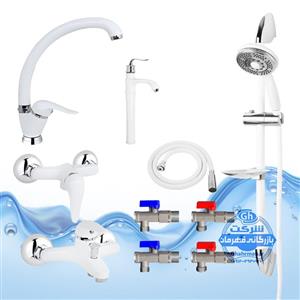 ست ۱۰ عددی شیرآلات برند آیدا صنعت مدل قهرمان اردکی | شیر ظرفشوییشیر روشویی پایه‌بلندشیر حمامشیر توالتعلم دوش یونیکاشلنگ توالتچهار عدد شیر پیسوار | سفید کروم براق