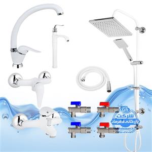 ست ۱۰ عددی شیرآلات برند آیدا صنعت مدل قهرمان اردکی | شیر ظرفشوییشیر روشویی پایه‌بلندشیر حمامشیر توالتعلم دوش یونیورست رسوب‌گیرشلنگ توالتچهار عدد شیر پیسوار | سفید کروم براق