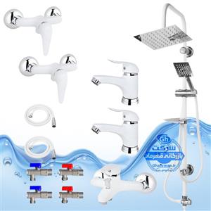 ست ۱۲ عددی شیرآلات برند آیدا صنعت مدل قهرمان اردکی | دو عدد شیر روشوییشیر حمامشیر توالتعلم دوش صفحه استیلدو عدد شلنگ توالتچهار عدد شیر پیسوار | سفید کروم براق