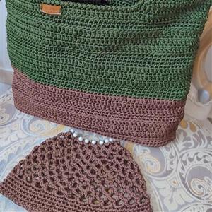 ست کیف و کلاه مکرومه کتان مجلسی