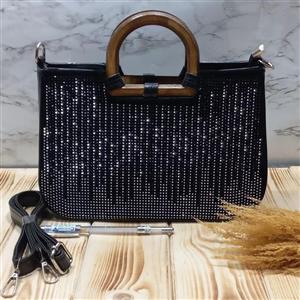 کیف دسته چوبی نگین دار
