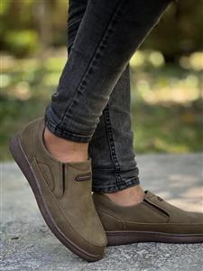 تخفیف فوق العاده کفش مجلسی طبی مردانه پسرانه مدل جدید دوردوخت و نرم و سبک زیتونی کد3410