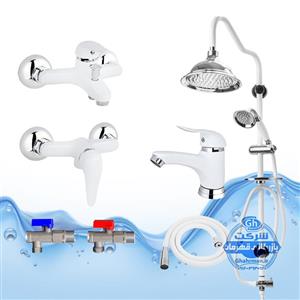 ست ۷ عددی شیرآلات برند آیدا صنعت مدل قهرمان | شیر روشوییحمامتوالتعلم دوش شیپوریشلنگ توالت۲ عدد شیر پیسوار | سفید کروم براق