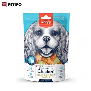 تشویقی بیسکویتی سگ دورپیچ مرغ ونپی (Wanpy Chicken Jerky & Biscuit Twists Dog Treats) وزن ۱۰۰ گرم
