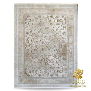 فرش کرم نسکافه ای وینتیج 1200 شانه افشان گل ابریشم