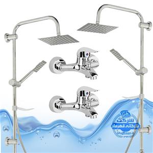 ست ۴ عددی دوش حمام با علم یونیورست صفحه استیل شیرآلات برند آیدا صنعت مدل قهرمان | کروم براق