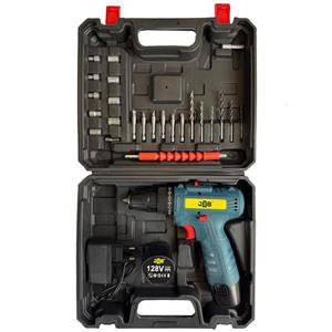 دریل پیچ گوشتی شارژی سه نظام 10 میلیمتری 128 ولت جاب مدل JB-128 POWER X مجموعه 40 عددی
