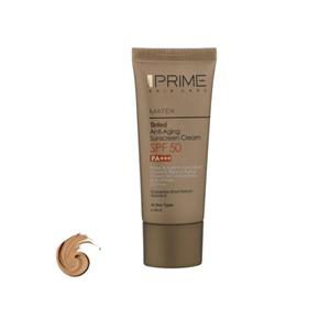 کرم ضد آفتاب رنگی پرایم SPF 50 مدل aging ‌محافظ UVA ،UVB و PA، ضد چروک و ضد پیری مناسب انواع پوست‌ حجم 40 میلی‌لیتر