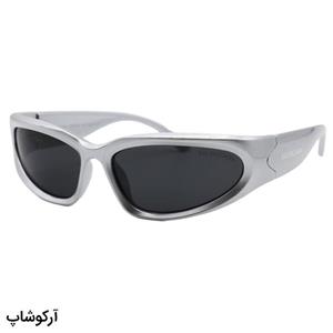 عینک آفتابی BALENCIAGA با فریم نقره ای براق، بیضی شکل و لنز دودی تیره مدل 22008