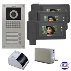 پکیج آیفون تصویری سه واحدی آلدو مدل 414m مشکی باحافظه و پنل 3NUDC