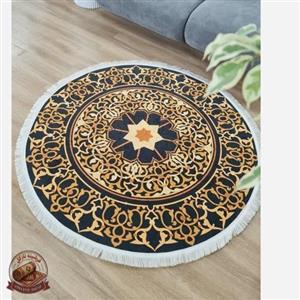 فرشینه گرد مخمل مشکی طلایی مدرن استُپ دار (ابعاد سفارشی)