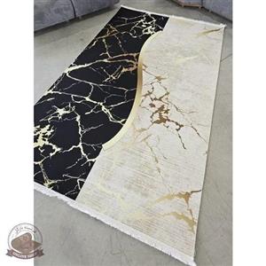 فرشینه مخمل مشکی کِرم مدرن استُپ دار (اصلا سُر نمیخوره) h421