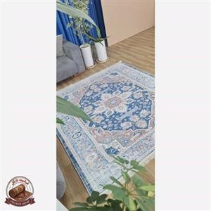فرشینه طوسی آبی مدرن جنس مخمل تُرک استُپ دار ابعاد دلخواه