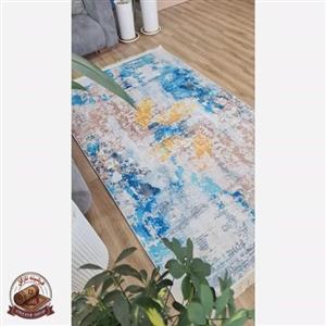 فرشینه مخمل مدرن آبی طلایی استُپ دار (ارسال رایگان)