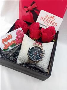 باکس هدیه مردانه ساعت دیزل نقره ای صفحه مشکی