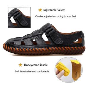 Qiucdzi Mens Sport Sandals Breathable Outdoor Fisherman Shoes Adjustable Closed Toe Summer Leather Loafters 