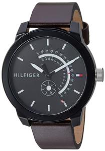 Tommy Hilfiger Men's Denim Quartz Watch with Leather Calfskin Strap, Brown, 19.1 (Model: 1791478)