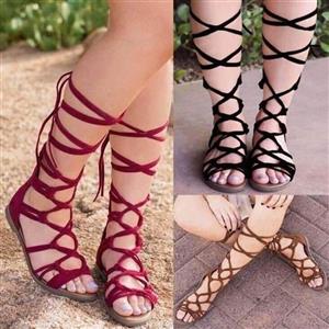 New Summer Fashion Women Leg Wrap Lace up Gladiator Sandals 