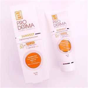 عمده فروشی کرم ضدآفتاب و روشن کننده لک های پوست پرودرما PRO DERMA بژ روشن spf 50 حجم 40 گرم 92386