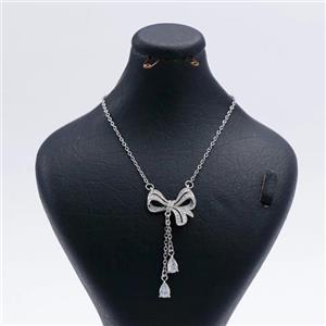 گردنبند پاپیونی نقره ای آویزدار نگینی کد 73935 