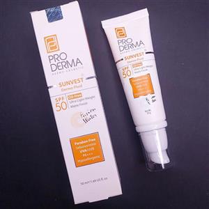 عمده فروشی فلوئید ضد آفتاب فاقد چربی پرودرما PRO DERMA مناسب پوست معمولی وچرب و جوش دار spf 50 حجم 50 گرم 92390