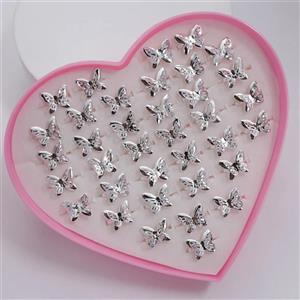 پک انگشتر دخترانه پروانه نقره ای 36 عددی فری سایز 75383