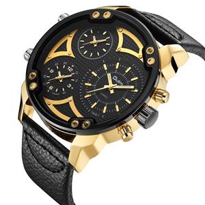 Oulm Three Time Zone Watches Men Luxury Brand Big Size Men's Wrist Watch Male Quartz Clock Unique Military Watches Relogio 
