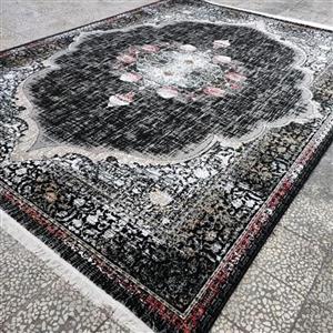 فرش ماشینی کاشان مدل ماهرخ مشکی 9 متری 