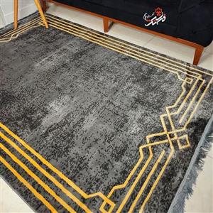 فرش طرح مدرن قابدار زمینه مشکی طلایی کد 30322