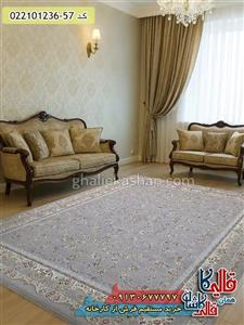فرش 1200 شانه طرح افشان شاهرخ رنگ طوسی سیلور کاشان