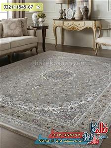 فرش 1500 شانه طرح فروغ زمینه کرم صدفی گل برجسته کاشان