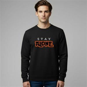 سویشرت دورس مشکی طرح Stay Alone | استایل مینیمال و خاص | کد T060