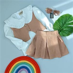 ست مجلسی 3 تیکه ژیله دامن شومیز دخترانه جنس مخمل کبریتی شومیز مازراتی