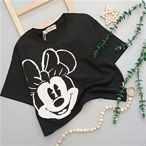 تیشرت تک مشکی دخترانه میکی موس جنس دورس پنبه درجه 1