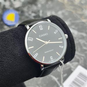 ساعت مردانه کاسیو کلاسیک چرم کد 5344 نقره ای صفحه مشکی