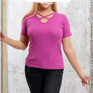 تیشرت مشکی زنانه مدل یقه ضربدری جنس فانزیپ