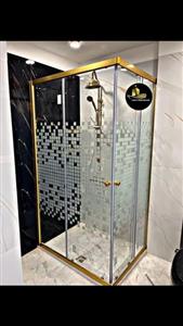 کابین دوش فریم دار کنج ریلی (دوردوشی فریم طلایی)شیشه سکوریت 6 میل مدل LO11