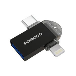 تبدیل OTG پرودو 3 کاره فست مدل CBL0025-BK ا Porodo 3-in-1 OTG Adapter USB A to Lightning Micro & Type-C Fast Data Transfer Plug & Play 480Mbps ( تک / عمده )