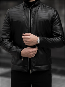 کاپشن چرم مشکی کلاسیک کارلوتی کد j116