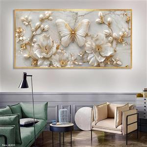تابلو طرح دکوراتیو مدل گل و پروانه کد4201 فریم طلایی