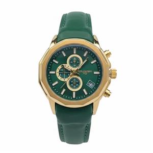 ساعت بلیزر طلایی صفحه سبز چرمی طرح سه موتور فرانس 3155 زنانه