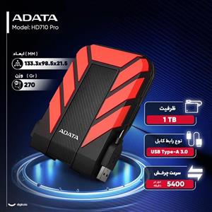 هارد اکسترنال ای دیتا مدل HD710 Pro ظرفیت یک ترابایت دارای رابط USB Type-A 3.0 SNX